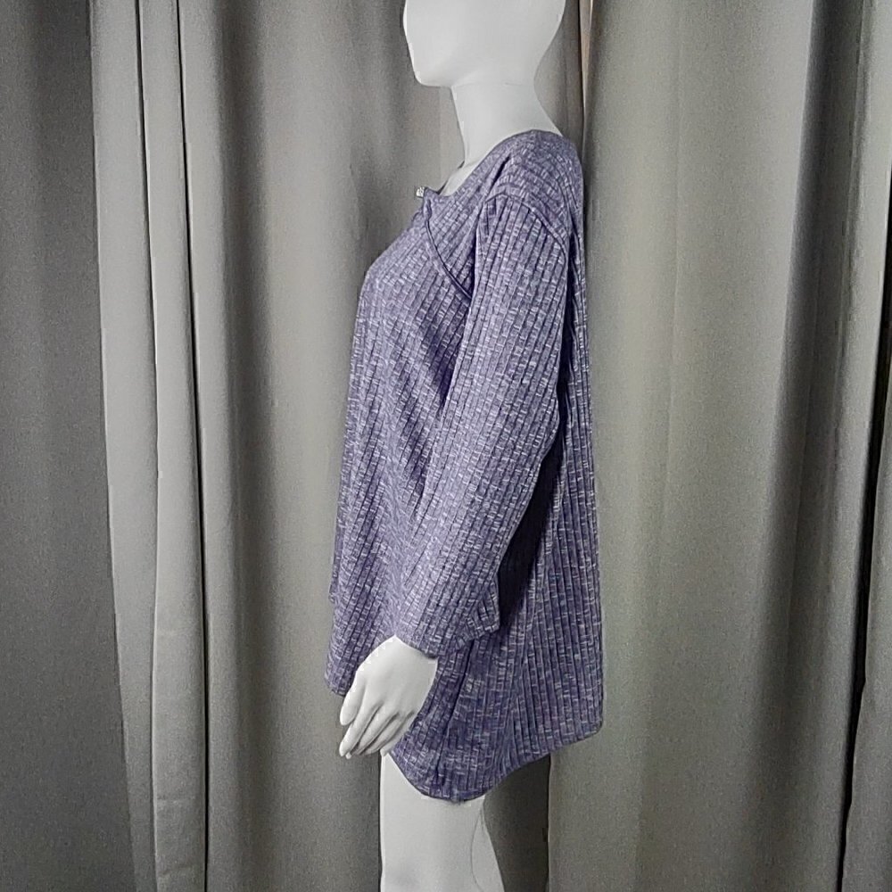 Alfred Dunner Women's Seagreen Plum Heather Knit Rib Keyhole Neck Top Size 2X - Picture 4 of 11